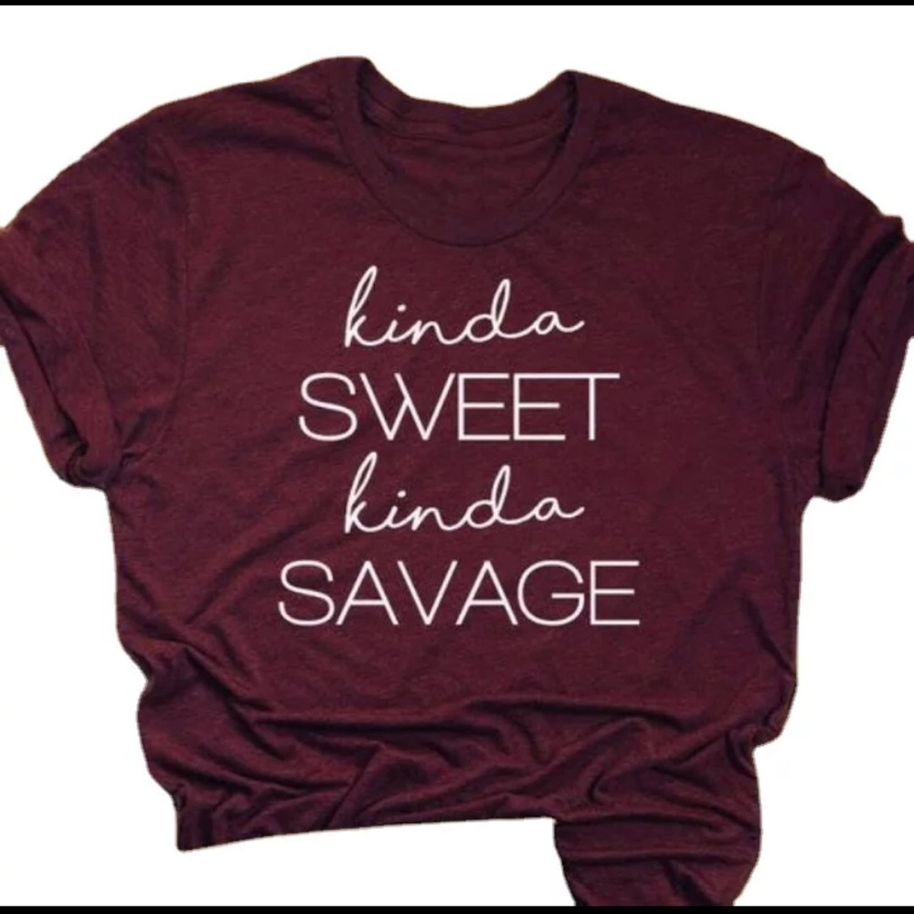 Woman’s graphic t-shirt in burgundy color.